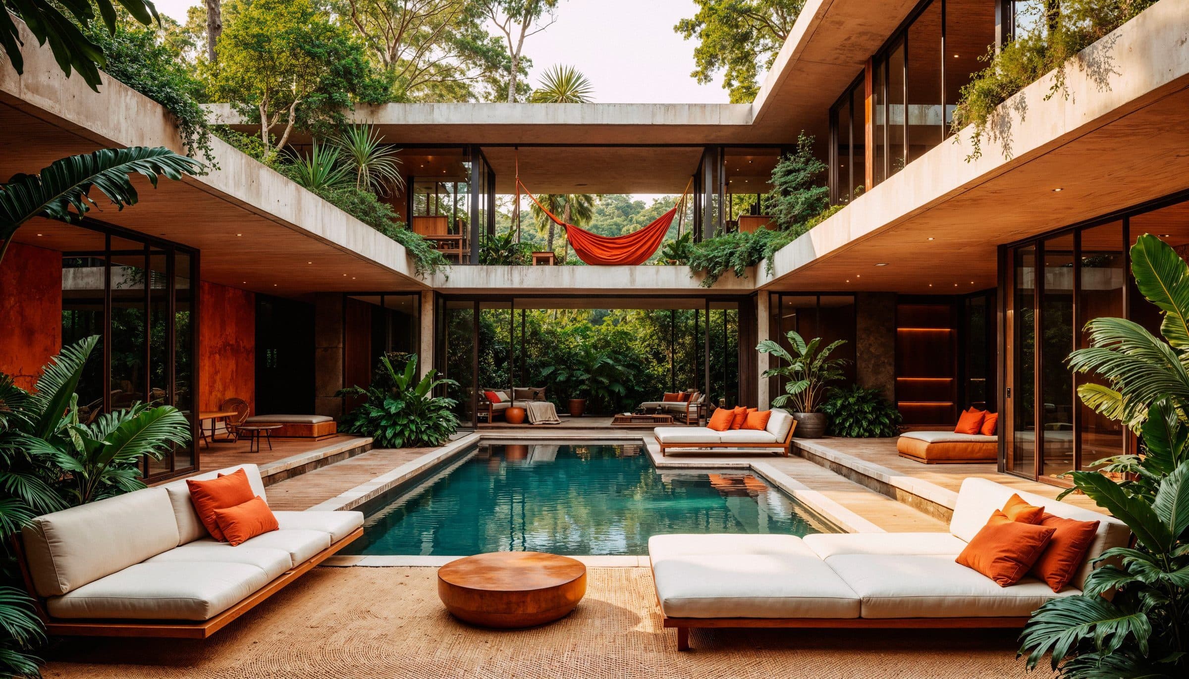 Kolam renang courtyard tropis di salah satu villa Amartya